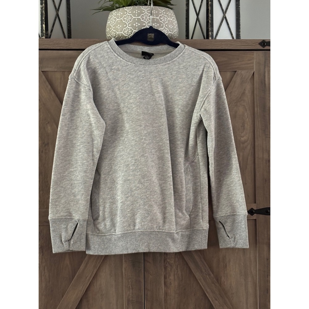 All In Motion Boys Heather Gray Crew Neck Sweatshirt Thumbhole Cuffs Size S 6/7
